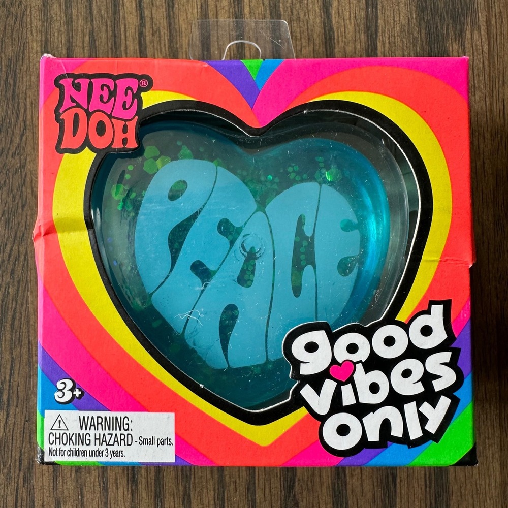 Schylling NeeDoh Peace Heart Toy Blue New Squishy Glitter Retro Fidget Toy
